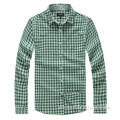 Toque suave 100% algodón verde cheque camisas para hombres